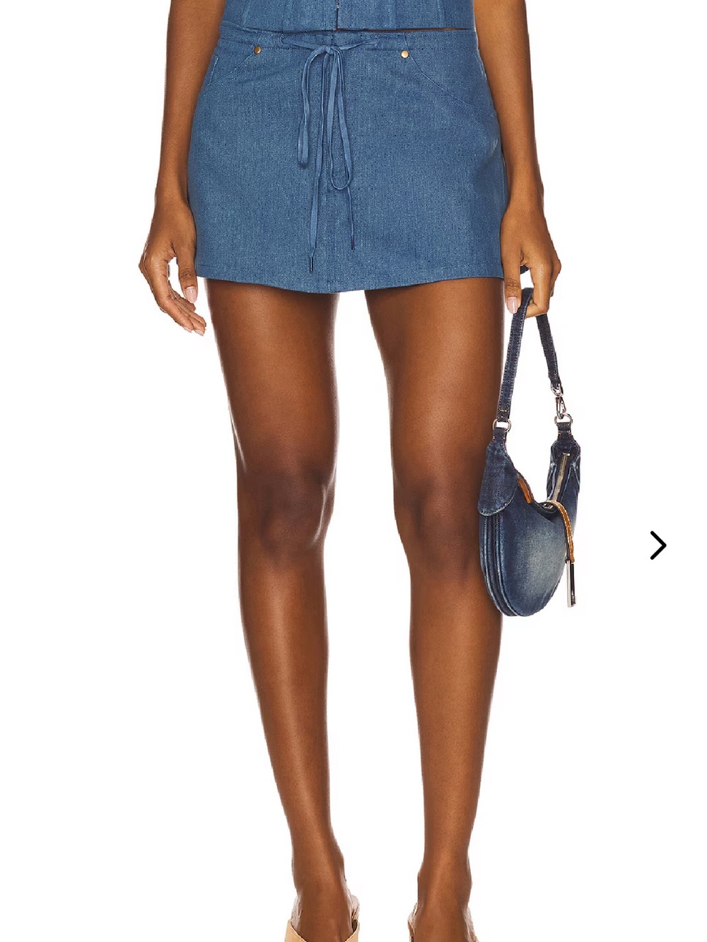 Lovers + Friends Navy Blue Denim Mini Skirt with Front Tie BRIDGIT SKORT